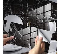 Hiser Rectangle Adhésive Décorative à Carreaux pour Salle de Bains et Cuisine Stickers Carrelage, Motif de Marbre 3D Mosaïque Imperméables Adhésive Décoration, 30x15cm (Noir,16Pièces)