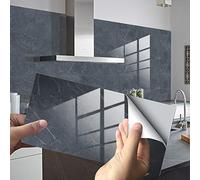 Hiser Rectangle Adhésive Décorative à Carreaux pour Salle de Bains et Cuisine Stickers Carrelage, Motif de Marbre 3D Mosaïque Imperméables Adhésive Décoration, 30x15cm (Anthracite,16Pièces)