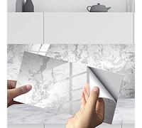 Hiser Rectangle Adhésive Décorative à Carreaux pour Salle de Bains et Cuisine Stickers Carrelage, Motif de Marbre 3D Mosaïque Imperméables Adhésive Décoration, 30x15cm (4Pièces,Blanc Gris)
