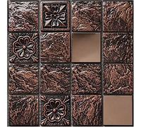 Hiser Rectangle Adhésive Décorative à Carreaux pour Salle de Bains et Cuisine Stickers Carrelage, Motif de Mosaïque 3D Marbre Imperméables Adhésive Décoration, 10x10cm (Motif en cuivre,10Pièces)
