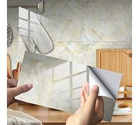 Hiser Rectangle Adhésive Décorative à Carreaux pour Salle de Bains et Cuisine Stickers Carrelage, Motif de Marbre 3D Mosaïque Imperméables Adhésive Décoration, 30x15cm (Beige,16Pièces)