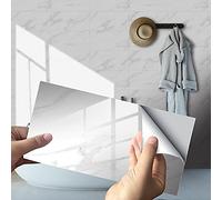 Hiser Rectangle Adhésive Décorative à Carreaux pour Salle de Bains et Cuisine Stickers Carrelage, Motif de Marbre 3D Mosaïque Imperméables Adhésive Décoration, 30x15cm (Blanc,4Pièces)