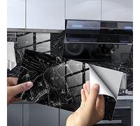 Hiser Rectangle Adhésive Décorative à Carreaux pour Salle de Bains et Cuisine Stickers Carrelage, Motif de Marbre 3D Mosaïque Imperméables Adhésive Décoration, 30x15cm (4Pièces,Le Noir)