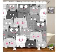 Hiser Rideau de Douche Tissu Lavable, Polyester Résistant à l'eau Anti-moisissure Rideaux de Salle de Bain avec 12 Crochets Décor À La Maison (Chat Gris,180x200cm)