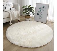 Hiser Ronde Rugs Tapis de Salon à Poils Longs Tapis de Sol Moelleux Shaggy Doux et Confortable Moderne Tapis Antidérapant Décoration Intérieure Tapis Moelleux pour Salon Chambre (Beige,80x80cm)