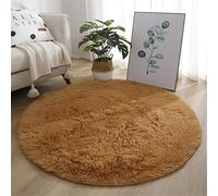 Hiser Ronde Rugs Tapis de Salon à Poils Longs Tapis de Sol Moelleux Shaggy Doux et Confortable Moderne Tapis Antidérapant Décoration Intérieure Tapis Moelleux pour Salon Chambre (Chameau,100x100cm)