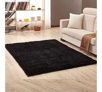 Hiser Rugs Tapis de Salon à Poils Longs Tapis de Sol Moelleux Shaggy Doux et Confortable Moderne Tapis Antidérapant Décoration Intérieure Tapis Moelleux pour Salon Chambre (Noir,50x80cm)
