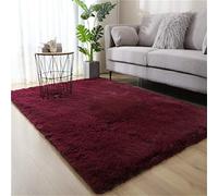 Hiser Rugs Tapis de Salon à Poils Longs Tapis de Sol Moelleux Shaggy Doux et Confortable Moderne Tapis Antidérapant Décoration Intérieure Tapis Moelleux pour Salon Chambre (Vin Rouge,40x60cm)