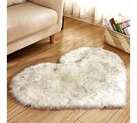 Hiser Rugs Tapis de Salon Longs, Shaggy Doux et Confortable en Forme de Coeur Tapis de Sol Moelleux Moderne Antidérapant Rugs pour Décoration (Gris Blanc,40x50cm)
