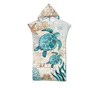 Hiser Serviette Poncho de Surf À Capuchon Poncho de Bain 3D Imprimé Plage Serviette à Changement Adulte Ado Microfibre Peignoir Serviettes de Natation Poncho (75x110cm,Tortue de mer 8)