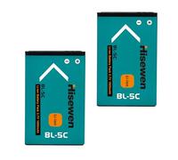 Hisewen Lot de 2 batteries BL-5C pour Nokia 1100 1101 1112 1208 1209 3100 3120 3650 6230 6600 N70 N72 et DIGITRADIO 1/2, TECHNIRADIO 6/RDR 3,7 V pour téléphone et maison Radio