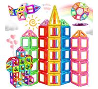 HISHOPTOY Blocs de Construction Magnétiques pour Enfants, 120 Pièces, Kit Éducatif avec Cartes Alphabétiques et Numériques, Sac de Rangement Inclus
