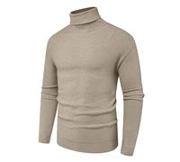 Hisir Pull à col roulé pour homme - Classique - Confortable - Manches longues - Tricot fin - Chaud - Pull d'hiver avec col rond pour homme, 02 kaki., XL