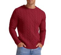 Hisir Pull d'hiver décontracté en tricot torsadé à col rond épais et chaud à manches longues pour homme UK, rouge brique, XL