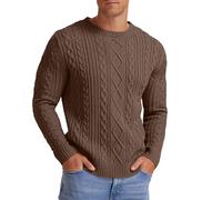 Hisir Pull d'hiver décontracté en tricot torsadé à col rond épais et chaud à manches longues pour homme UK, Camel, L