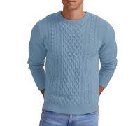 Hisir Pull d'hiver épais en tricot torsadé décontracté à col rond chaud à manches longues pour homme, bleu clair, S