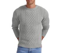 Hisir Pull d'hiver épais en tricot torsadé décontracté à col rond chaud à manches longues pour homme, gris clair, S