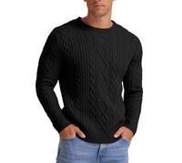 Hisir Pulls en Tricot Torsadé pour Hommes Hiver Décontracté Col Rond Épais Chaud Manches Longues Sweater Pullover Hauts pour Hommes UK, 01 Noir, XL