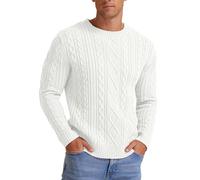 Hisir Pulls en Tricot Torsadé pour Hommes Hiver Décontracté Col Rond Épais Chaud Manches Longues Sweater Pullover Hauts pour Hommes UK, 02 Blanc, S