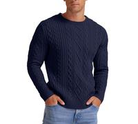 Hisir Pulls en Tricot Torsadé pour Hommes Hiver Décontractés Col Rond Épais Chauds Manches Longues Sweater Pullover Hauts pour Hommes UK, 03 bleu marine., L