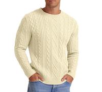 Hisir Pulls en tricot torsadé pour hommes, pulls d'hiver décontractés à col rond épais et chauds à manches longues, sweaters pullovers hauts pour hommes France, Beige 06, S