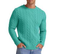 Hisir Pulls en tricot torsadé pour hommes, pulls d'hiver décontractés à col rond épais et chauds à manches longues, sweaters pullovers hauts pour hommes France, bleu / vert, XL