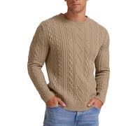 Hisir Pulls en tricot torsadé pour hommes, pulls d'hiver décontractés à col rond épais et chauds à manches longues, hauts pullover pour hommes France, Kaki 05., M
