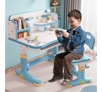 Hislaves Ensemble de chaises de Bureau à Motif Cartoon Multi-séparations avec Bureau élargi, Table d'étude réglable en Hauteur pour Enfants avec tiroir et Ensemble de chaises