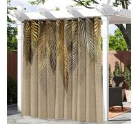 Hisneg Rideaux d'extérieur 1 pièce œillets en Haut Rideau Imperméable Imprimé Feuilles de Palmier Plante Tropicale 3D pour Jardin, Terrasse, Pavillon, Balcon, Intérieur (132x182cm,Brun Terre)