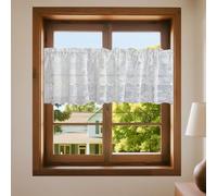 HiSnug 1 lot de rideaux brise-bise en voile blanc avec cordon de serrage, dentelle double couche, convient pour balcon, café, petite fenêtre dans la chambre à coucher, l 130 x H 45 cm