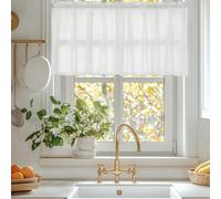 HiSnug Curtain Lot de 2 rideaux brise-bise en lin, blanc, pour porte de balcon, caravane, style maison de campagne, ferme, courts, semi-transparents, H 90 x l 65 cm