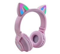 hisonic Casque Bluetooth avec oreilles de chat pour enfants à partir de 3 ans, avec lumières colorées, microphone et emplacement pour carte SD pour filles et garçons (violet)