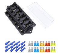HISports 6 Voies Standard Boîte à Fusibles,Boîte à Fusibles de Voiture, Porte-Fusible à Lame Standard Universel avec 10 pièces Fusible à Lame Libre (5A 10A 15A 20A 25A) Pour Voiture Camion Marine
