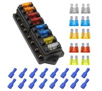 HISports 8 Voies Boîte à Fusibles de Voiture, Porte-Fusible à Lame Standard Universel avec 10 pièces Fusible à Lame Libre (5A 10A 15A 20A 25A) Pour Voiture Camion Marine Trike