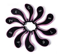 Histar Lot de 10 Golf clubs fer Ensemble de housses de tête Tête Housse en néoprène à fermeture Éclair Tête de club de golf fer couvertures, Black+Pink