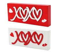 Histeaa Décorations Happy Valentines Day Kiss Valentines Sign 2 Pièces Ensemble de Blocs en Bois, Décor de la Saint-Valentin