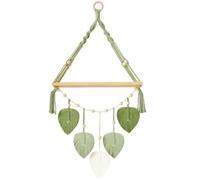 Histeaa Étagère Murale Suspendue en Macramé - Étagères Murales Bohème pour Plantes avec Feuilles Tissées à la Main, Étagère de Rangement en Bois Rustique