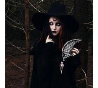 Histeaa Éventail à Main Noir d'halloween en Dentelle Rose, Éventail Pliant à Fleurs Rétro Vintage pour Femmes, Accessoires de Décoration, Longueur Après Pliage : 25 cm