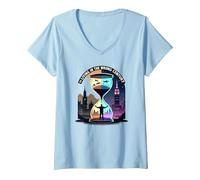 Histoire de Vivre au Mauvais siècle Art de Voyage dans Le Temps T-Shirt avec Col en V, Femme, Bleu Céleste, XL