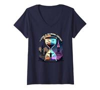 Histoire de Vivre au Mauvais siècle Art de Voyage dans Le Temps T-Shirt avec Col en V, Femme, Bleu Marine, M