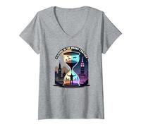 Histoire de Vivre au Mauvais siècle Art de Voyage dans Le Temps T-Shirt avec Col en V, Femme, Gris Chiné, S