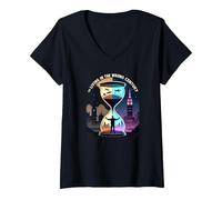 Histoire de Vivre au Mauvais siècle Art de Voyage dans Le Temps T-Shirt avec Col en V, Femme, Noir, XXL