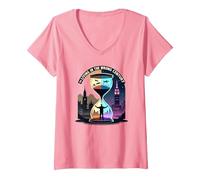 Histoire de Vivre au Mauvais siècle Art de Voyage dans Le Temps T-Shirt avec Col en V, Femme, Rose, S