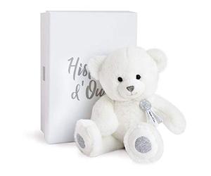 Histoire d'Ours - Peluche Ours - Blanc & Pailleté Argenté - 24 cm - Collection Charms - Peluche Toute Douce & Toute Ronde - Avec Boite Cadeau pour Enfant dès 2 ans - Idée Cadeau Naissance - HO2805