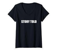 Histoire racontée T-Shirt avec Col en V, Femme, Noir, L