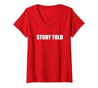 Histoire racontée T-Shirt avec Col en V, Femme, Rouge, S