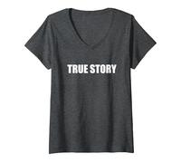 Histoire Vraie T-Shirt avec Col en V, Femme, Chiné Foncé, S
