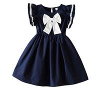 Histoires Calendrier de l'Avent Enfant Fille Manches Courtes Solide Bowknot Robes Robe Vêtements Colorés, bleu, 3-4 ans