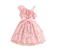 Histoires Calendrier de l'Avent Fille Robe Une épaule Formelle Bordure à Volants Fête d'anniversaire Robes en Maille avec Poches Ceinture Bébé Fille Bordeaux, Rose, 3-4 ans