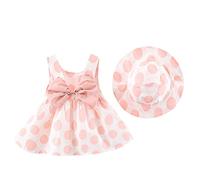 Histoires de Noël amusantes Princesse 0-3 Point de vacances Fille Plage Soleil Enfant Ensemble Années Robes Volants Robe Bébé Été sans Manches Bébé Bonnet Filles Robes à carreaux, Rose, 18-24 mois
